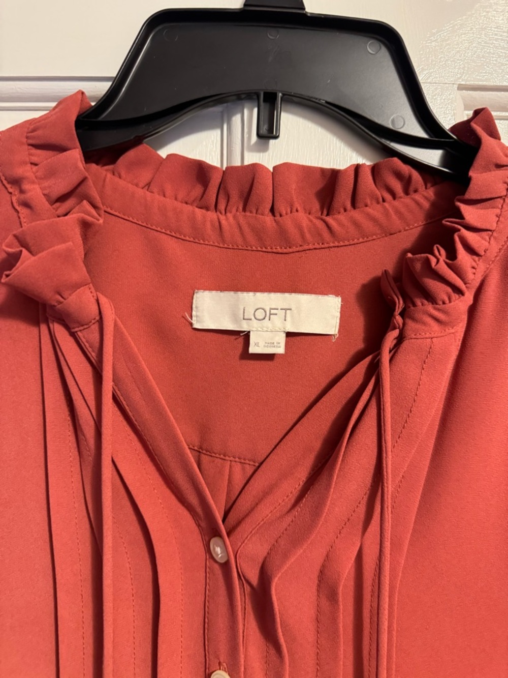 NWOT! LOFT Ruffled Bib Collar Rust Blouse - Picture 2 of 6